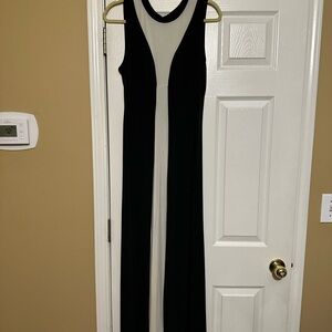 Black and Beige Sleeveless Sheath Maxi Dress
